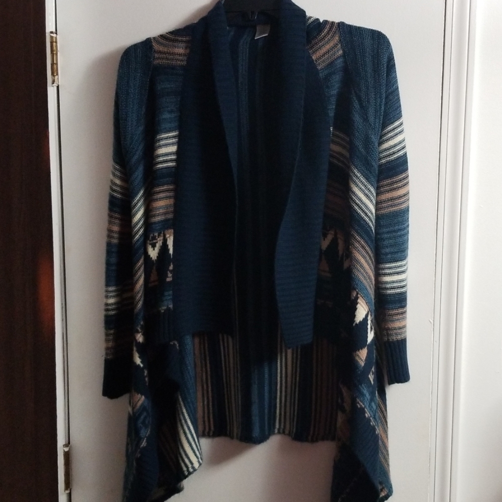 Trendy Geometric printed Blue Cardigan
